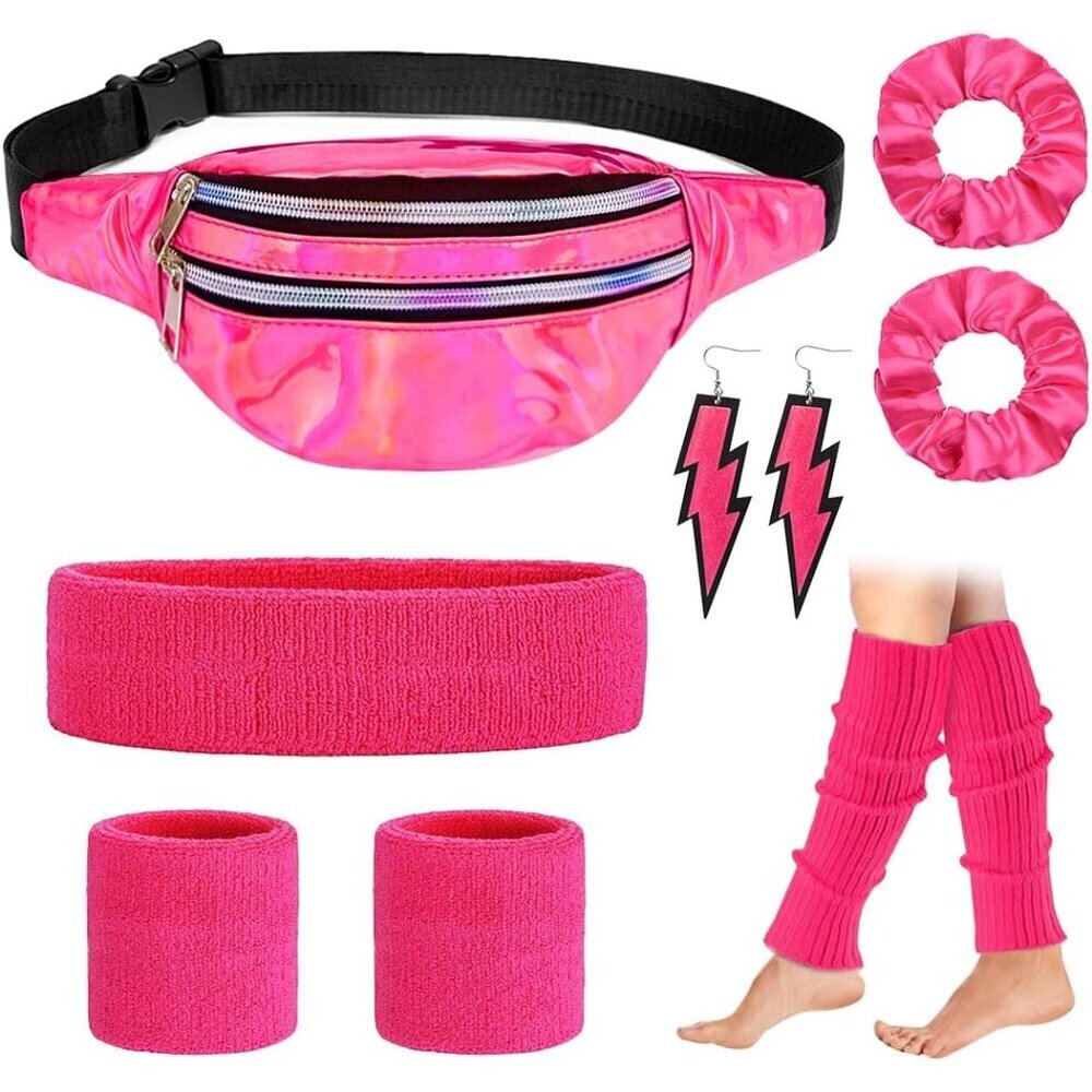 Neon 80s Workout Accessories Set Women's Party Costume Bright Color